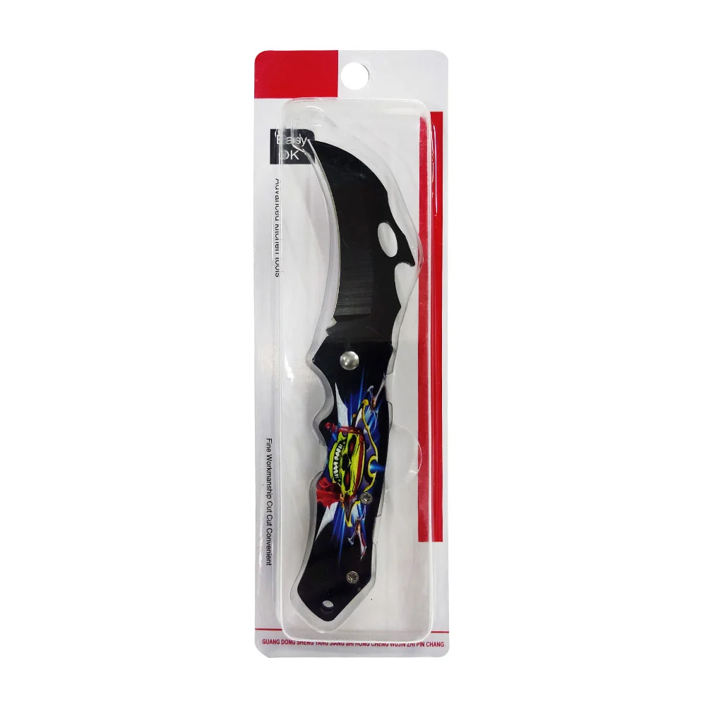 Navaja curva plegable de acero inoxidable con estampado de calavera / easy ok / jf756