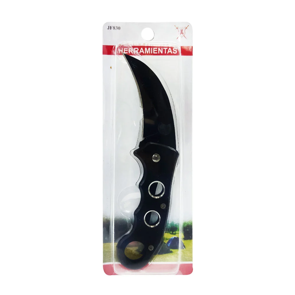 Navaja curva plegable de acero inoxidable en color negro / herramientas / jf830
