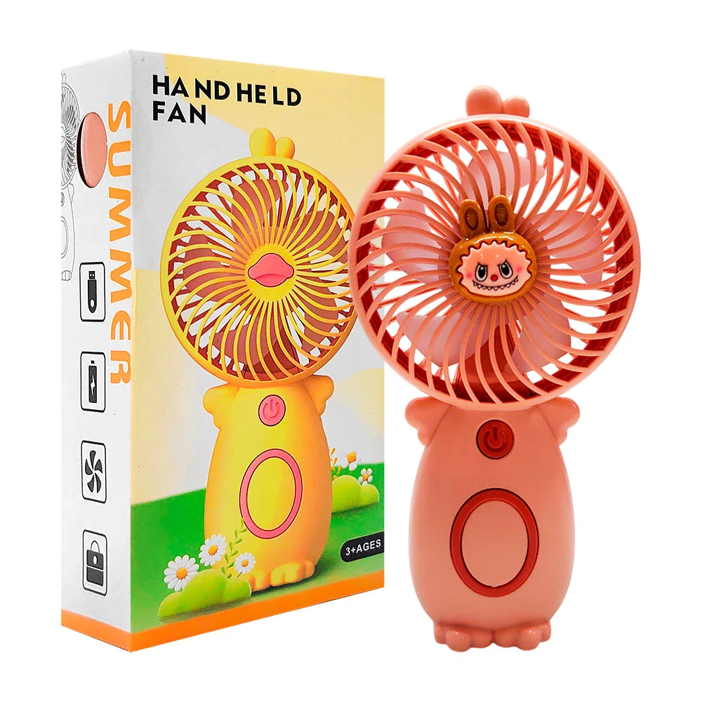 Ventilador de mano recargable con forma de pato y figuras-stickers de capibara o labubu, variedad de colores / ha nd he ld fan / jl8902-k