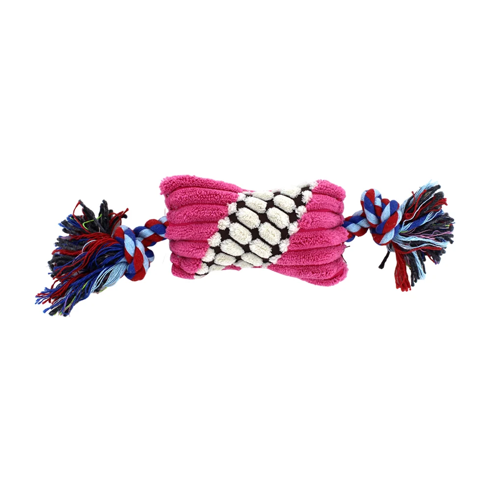 Juguete para perro / cuerda con nudos y peluche con forma rectangular / jr1573