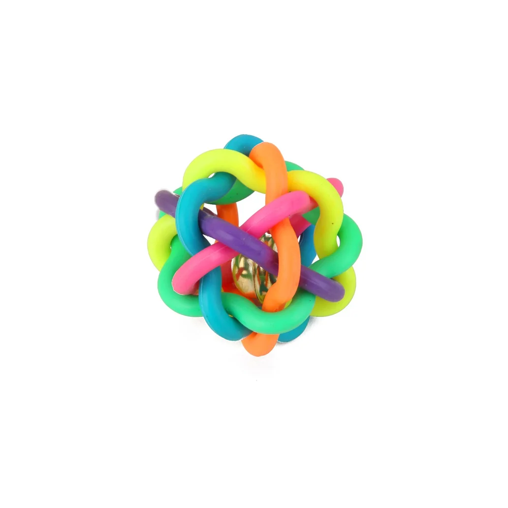 Pelota chica multicolor para mascota con diseño de nudos y cascabel / 917325 / jr2573