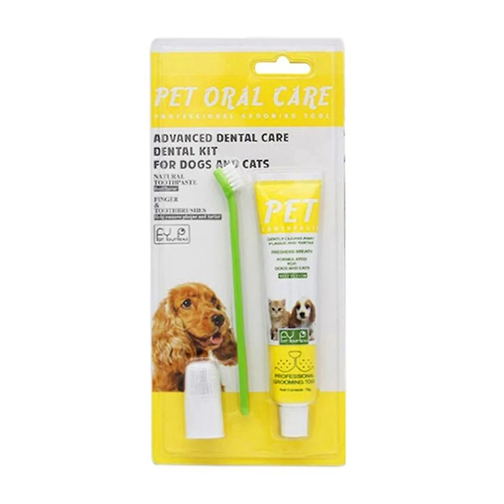 Kit de limpieza dental para mascotas con cepillo de dientes, cepillo tipo dedal y pasta 70g / pet oral care