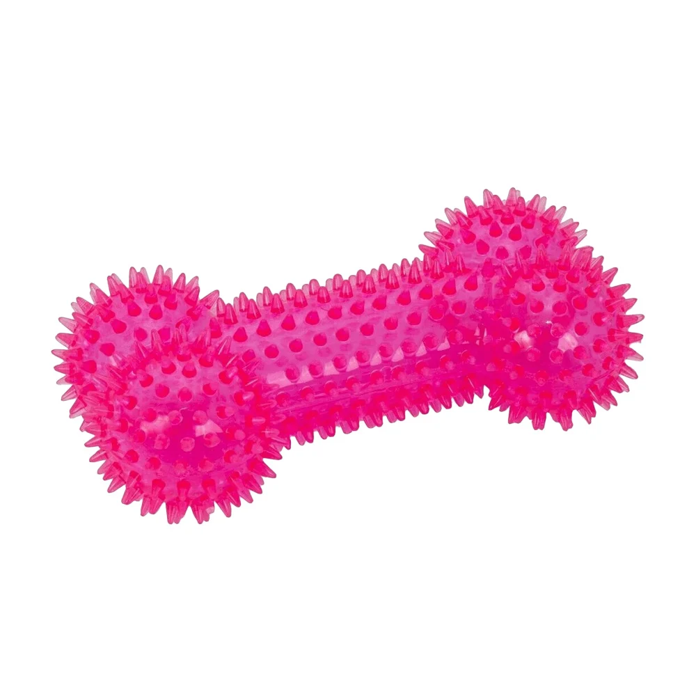 Mordedera de silicón para perro en forma de hueso chillón con picos + luces 15cm, variedad de colores / 917936