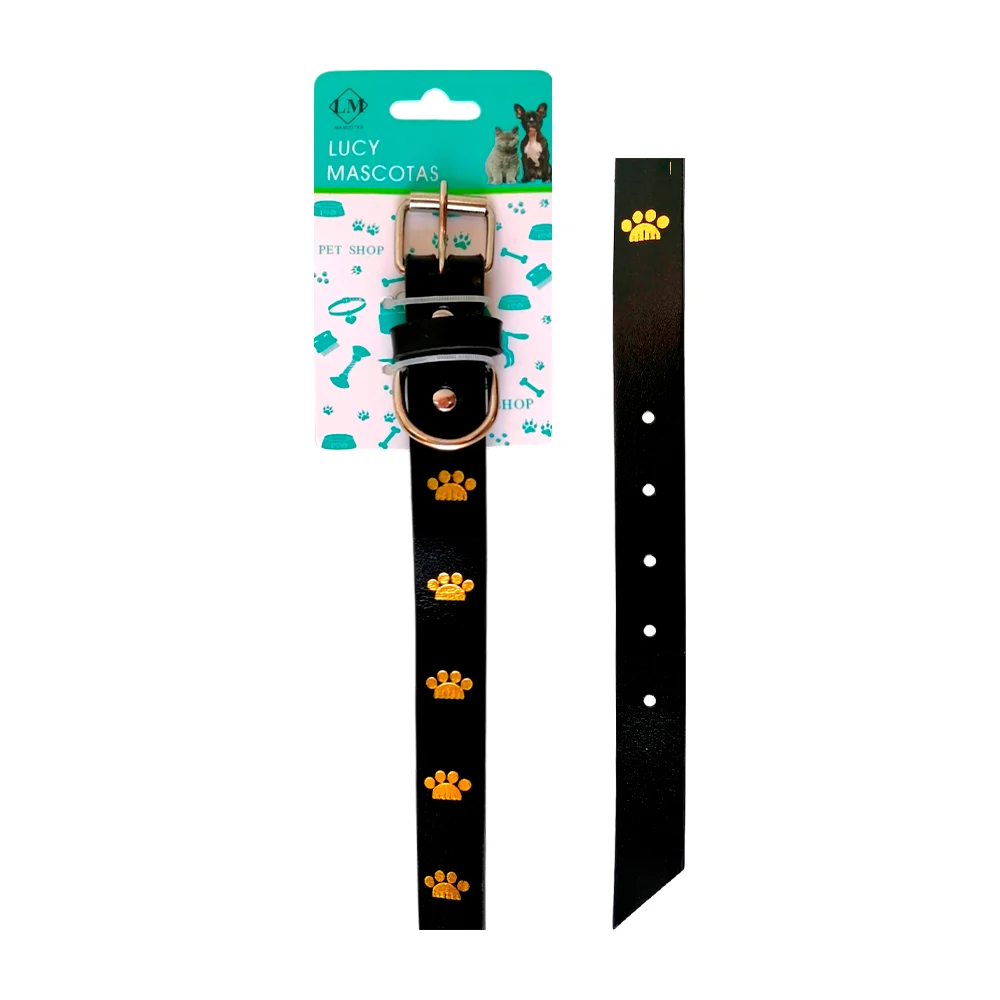 Collar grande ajustable de piel sintética con diseño estampado en forma de huellas doradas 50x2.5cm, variedad de colores / jr1877