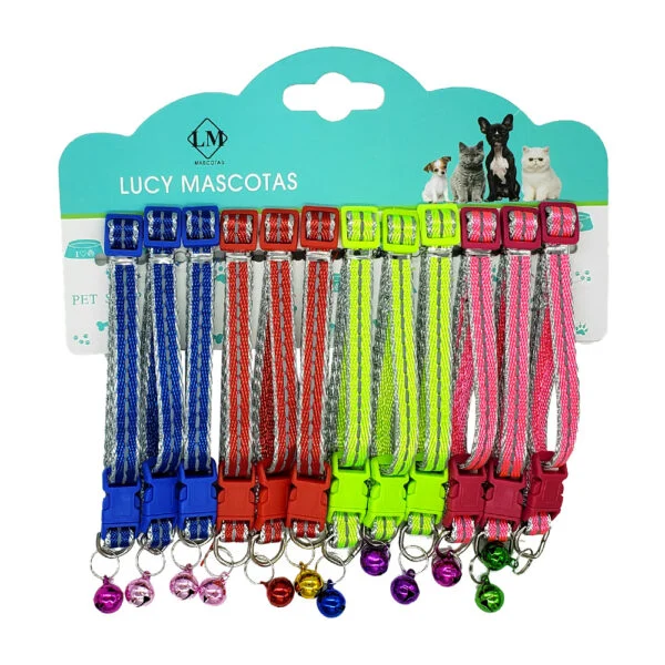 Collar ajustable pequeño con cascabel para mascota, con broche, variedad de diseños y colores / lucy mascotas / 1956 / jr2625 / 2625