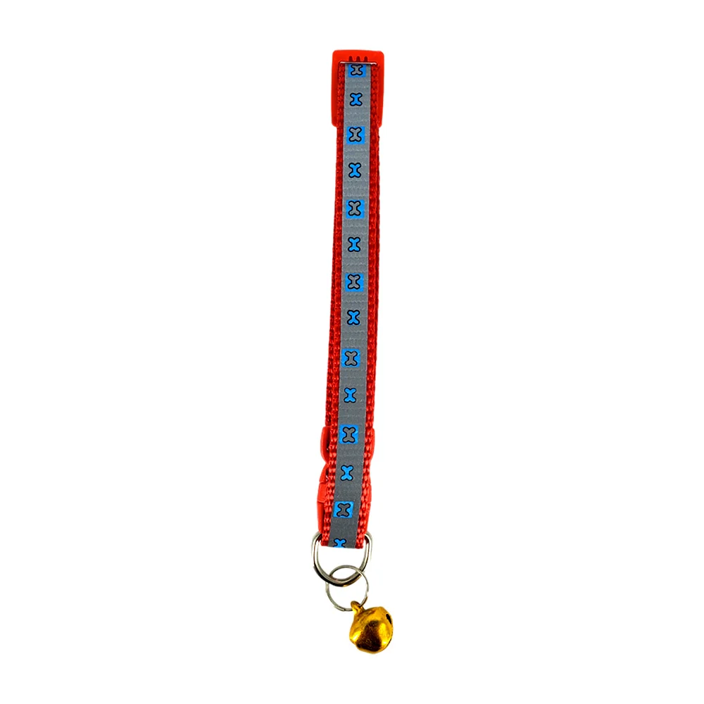 Collar ajustable con línea reflejante y diseño de huesos con cascabel, para mascotas, variedad de colores / 1958