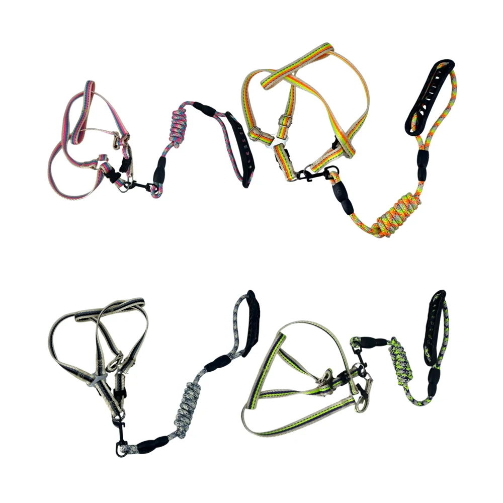 Set correa y arnés ajustable de 1.5cm con línea reflejante y 2 franjas de color para mascotas medianas, variedad de colores / 2367