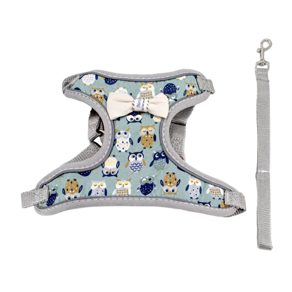 Pechera acolchada con correa para mascota, con estampado de búhos, moño decorativo y detalles reflectantes, variedad de tallas / jr2372 / 2372 / merci