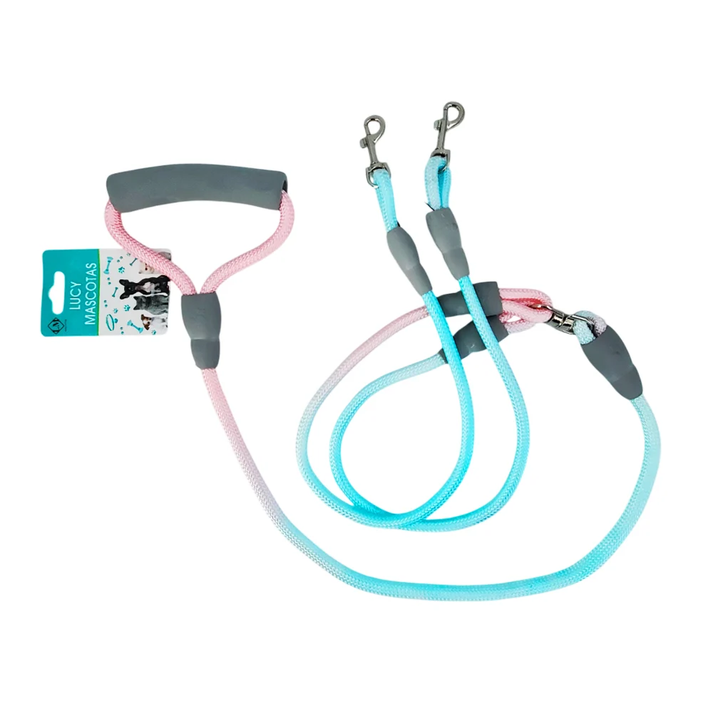 Correa mediana doble tipo soga bicolor color pastel para mascota, 135x0.7cm, variedad de colores / 2389