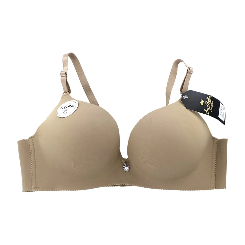 Brasier liso copa c sin varillas con dije de corazón y tirantes ajustables, variedad de tallas y colores / su bella lenceria / 601