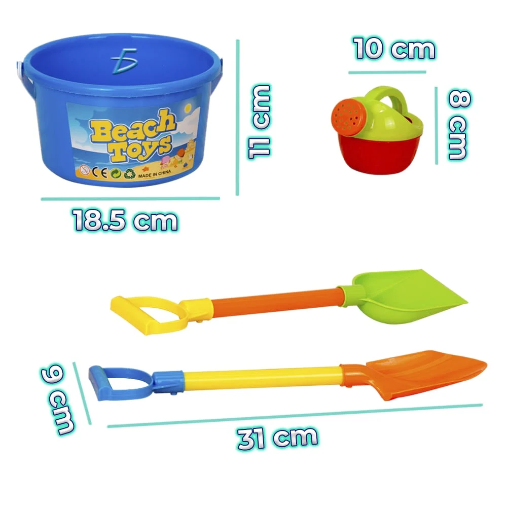 Set de playa con 4 piezas incluye cubeta, regadera y 2 palas / jug.t845
