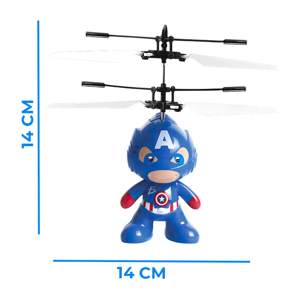 Dron de juguete recargable tipo helicóptero en forma de capitán américa con sensor de mano y luz