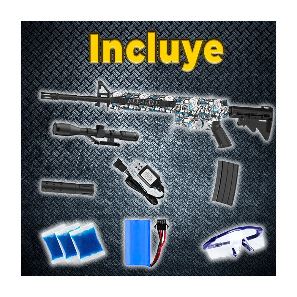 Pistola de hidrogel automática manual ele-gate modelo de simulación m416 con mira, correa, bolitas de hidrogel y gafas de protección diseño militar de tigre / jug.g860-3