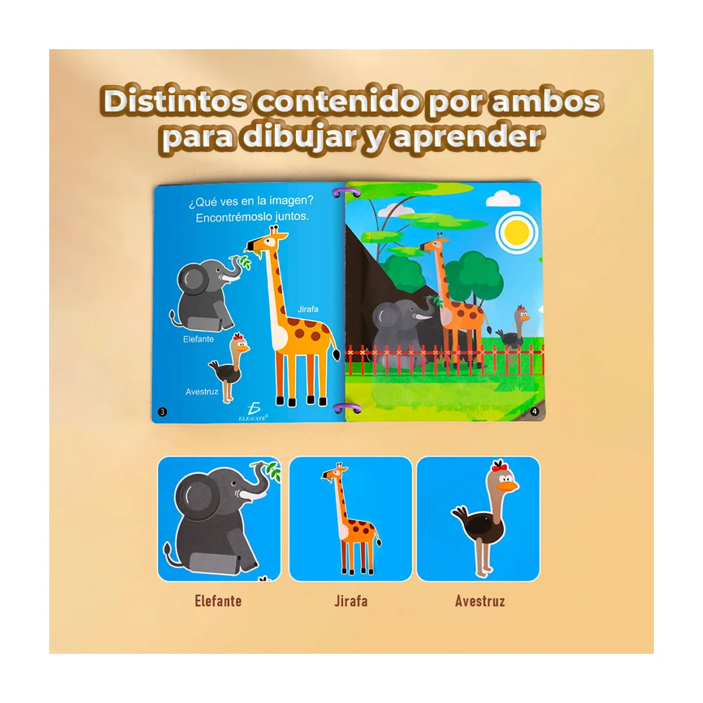 Libro mágico reutilizable con dibujos ilustrados de el mundo submarino y plumón para agregar agua / jug.st006