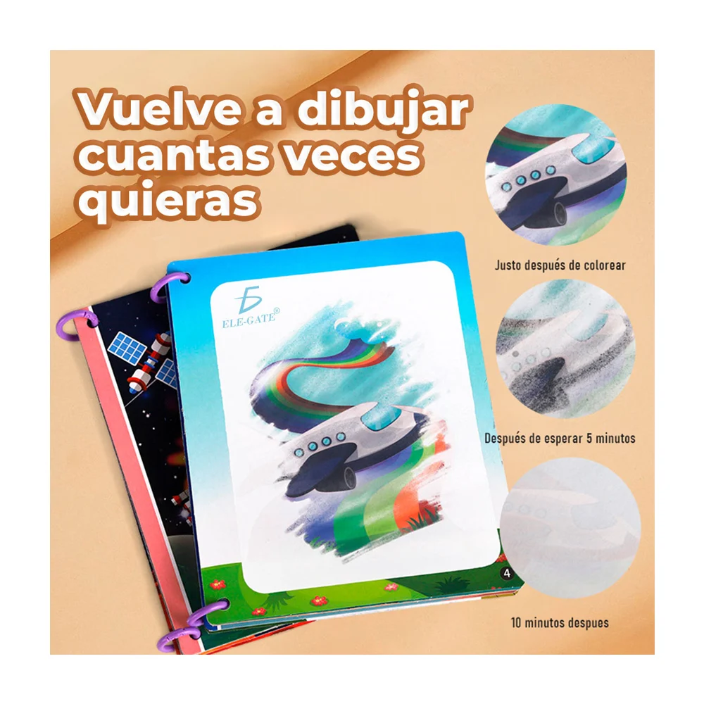 Libro mágico reutilizable con dibujos ilustrados de planeta espacial y plumón para agregar agua / jug.st011