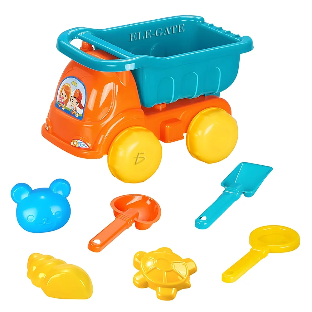 Kit juguetes de playa, 1 camión, 3 palas y 3 moldes con forma de animales / jug.t889