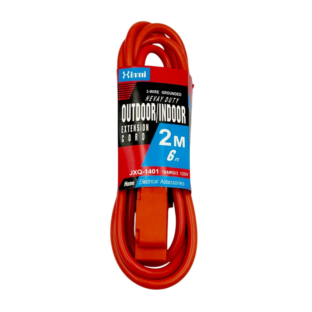 Extensión eléctrica de uso rudo de 2m - 6ft y 3 tomas de corriente / outdoor indoor / jxq-1401