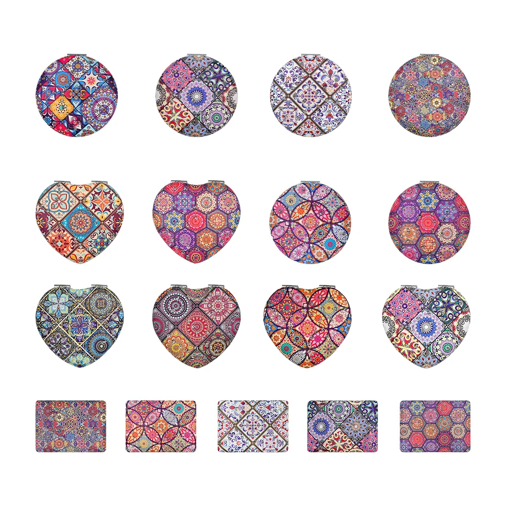Espejo de bolsillo con diseño de figuras florales y diamantina, variedad de diseños y figuras / círculo / rectángulo / corazón