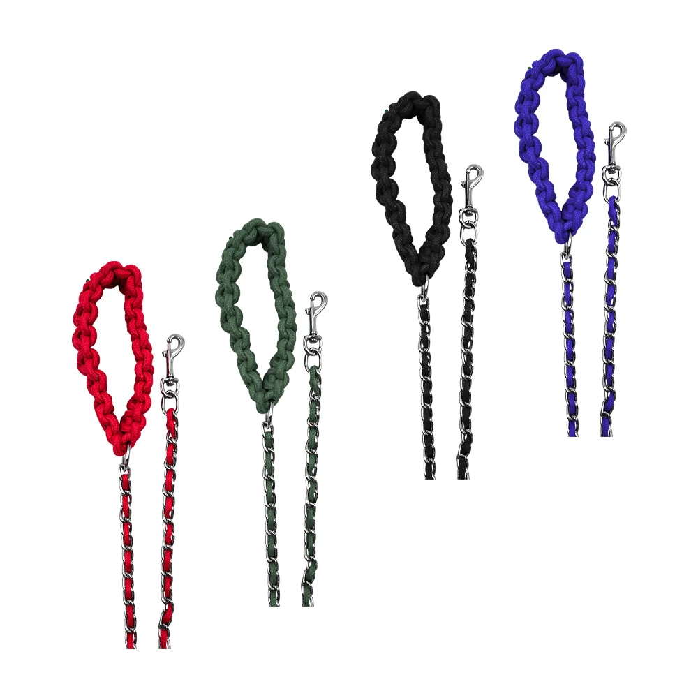 Correa con agarradera de tipo soga trenzada y cadena delgada de hierro para mascota, 160cm, variedad de colores / jj002-s
