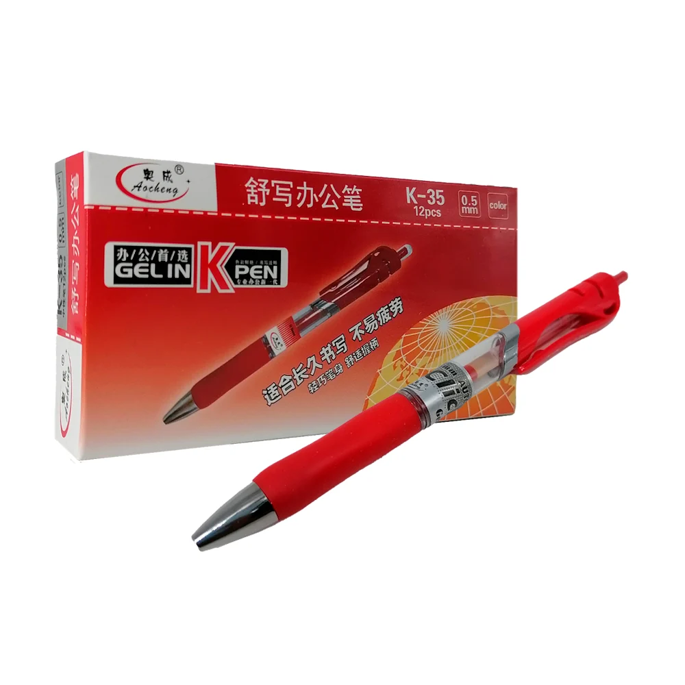 1pza Bolígrafo pluma retráctil de gel color roja con punta 0.5mm / 200357 / k-35