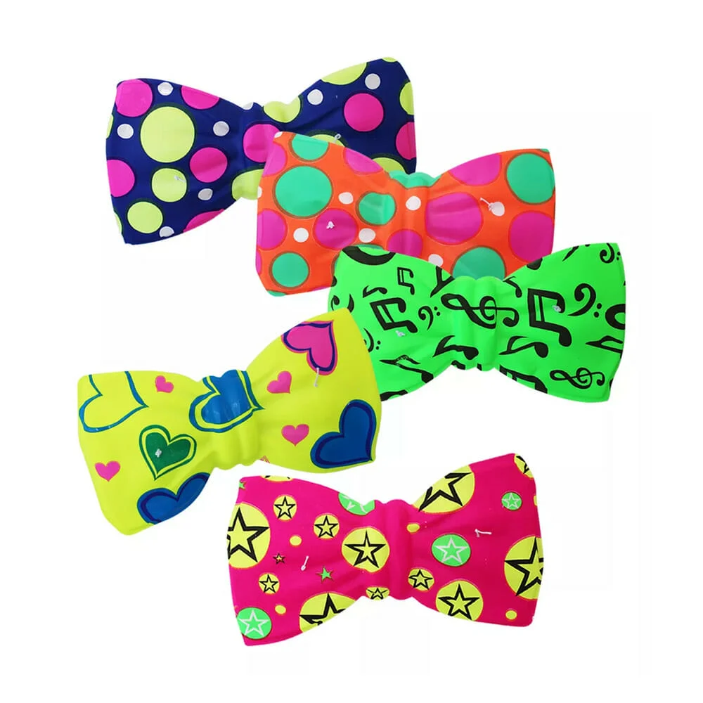 Paquete con 12 moños medianos para fiesta con diseños en tonos neón, variedad de modelos / k-438