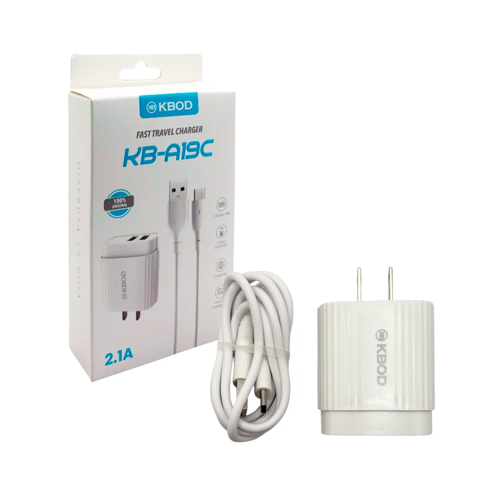 Combo cargador kbod con cubo cargador de doble entrada usb y cable de usb a tipo c / fast travel charger / kbod / kb-a19c / a19tc
