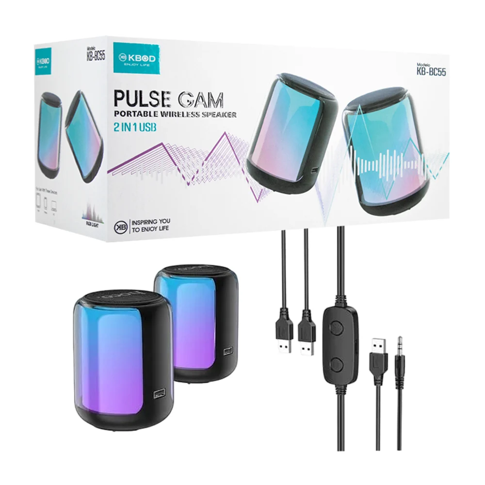 Par de bocinas inalámbricas, recargables, cilíndricas, con cuerpo iluminado en rgb y función de altavoces estéreo / separadas, variedad de funciones / kb-bc / enjoy life / kbod