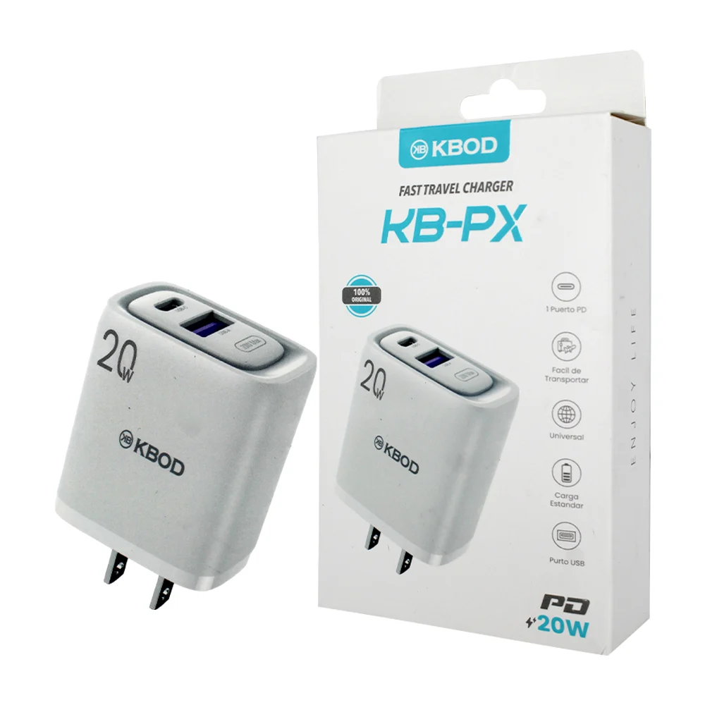 Cubo cargador de carga rápida con puerto usb y tipo c / kbod / kb-px