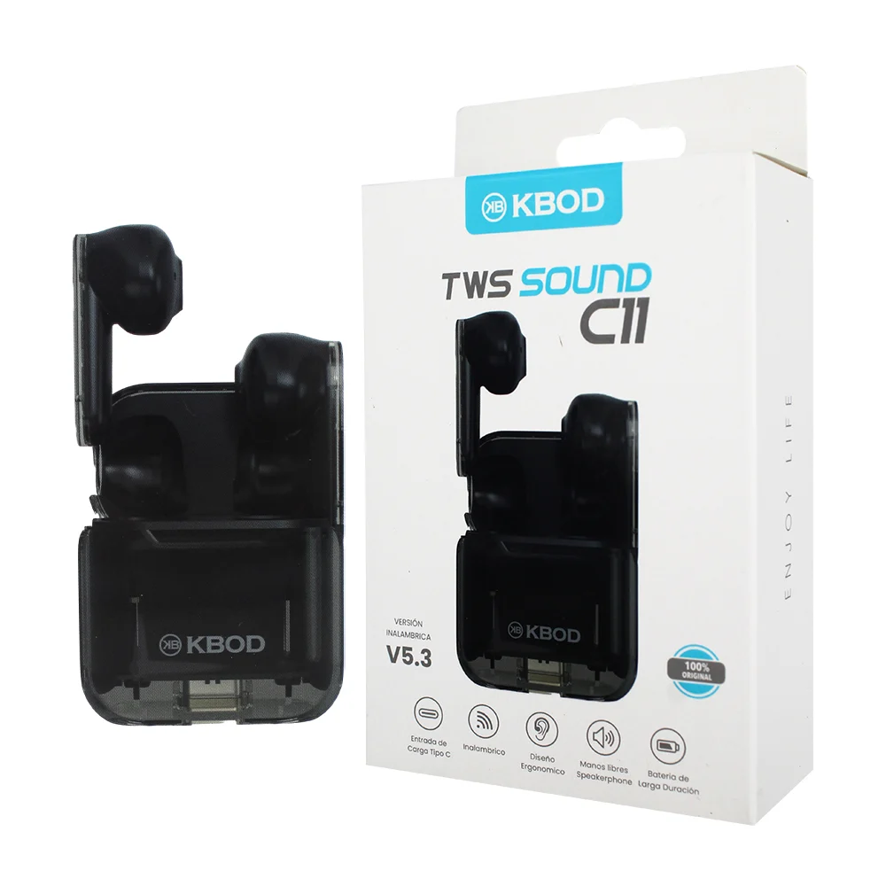 1pza Audífonos inalámbricos tipo earphones con estuche de carga de diseño translúcido, variedad de colores / kbod sound c11 / kb-tws-c11