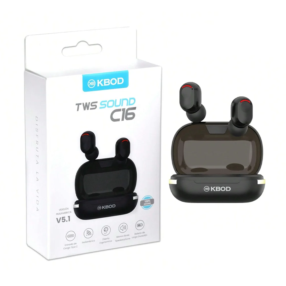 Audífonos inalámbricos bluetooth con diseño ergonómico + estuche de carga con pantalla digital / kbod / tws sound c16 / kb-tws-c16