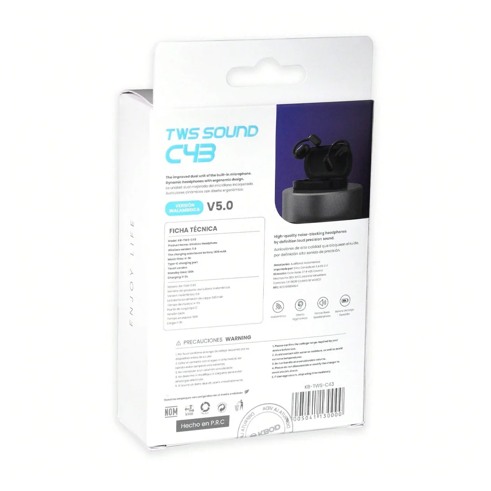Audífonos inalámbricos bluetooth con diseño ergonómico y estuche de carga con pantalla digital, variedad de funciones / kbod tws sound c43 / kb-tws-c43