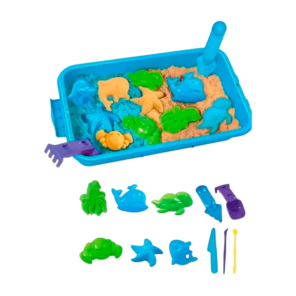 Set de arena mágica moldeable con bandeja, moldes de animales marinos + accesorios, 1500g / sand toy