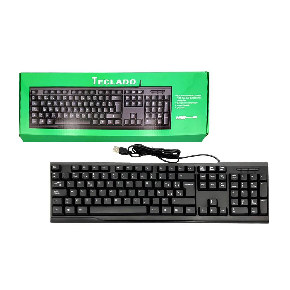 Teclado alámbrico, interfaz usb, impermeable, plástico rígido, en color negro / kb50 / teclado