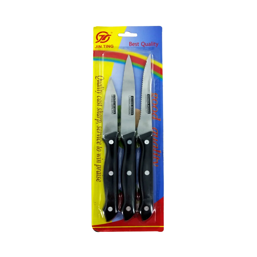 Juego de 3 cuchillos con mango de plástico de acero inoxidable para distintos tipos de corte / jin ting / kc42365