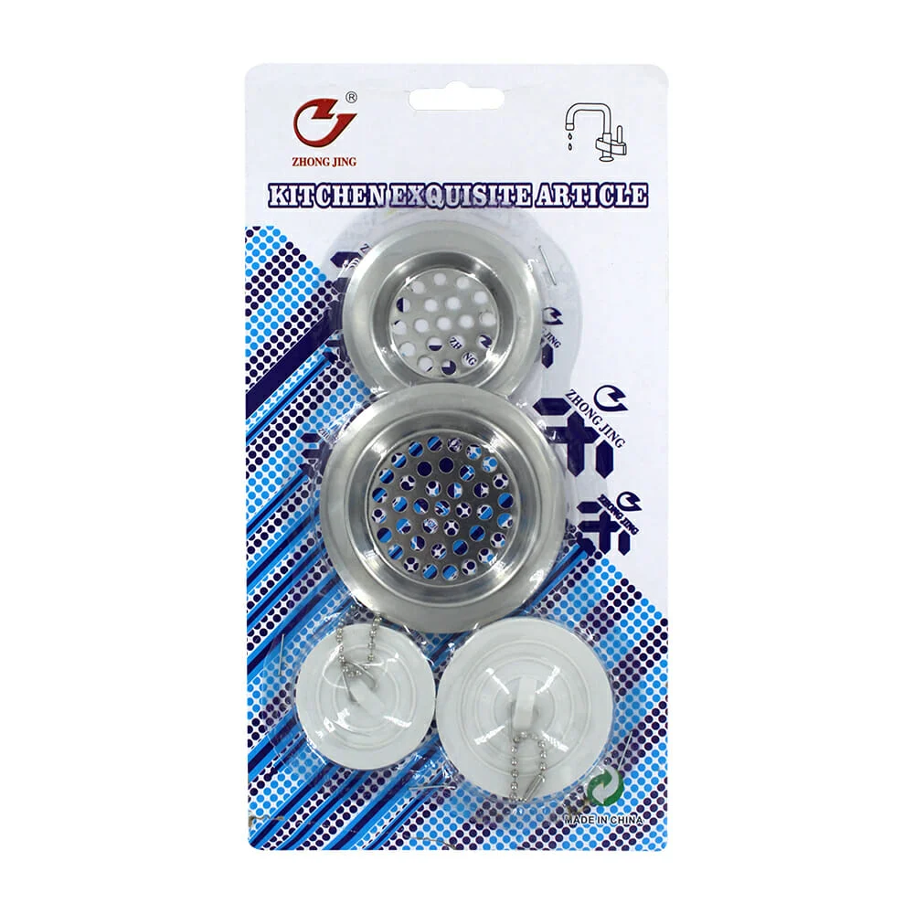 Set de 4pzas rejillas de acero inoxidable y tapones de goma para tarja, lavaplatos / zhong jing / kc43642