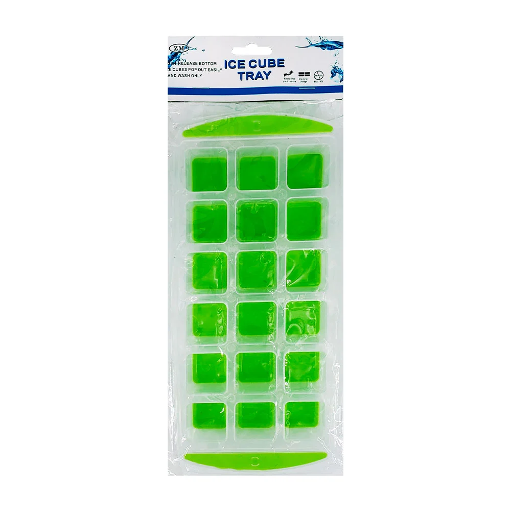 Molde recipiente de plástico y silicón con 18 cavidades para hacer cubos de hielo, variedad de colores / ice cube tray / kc48463