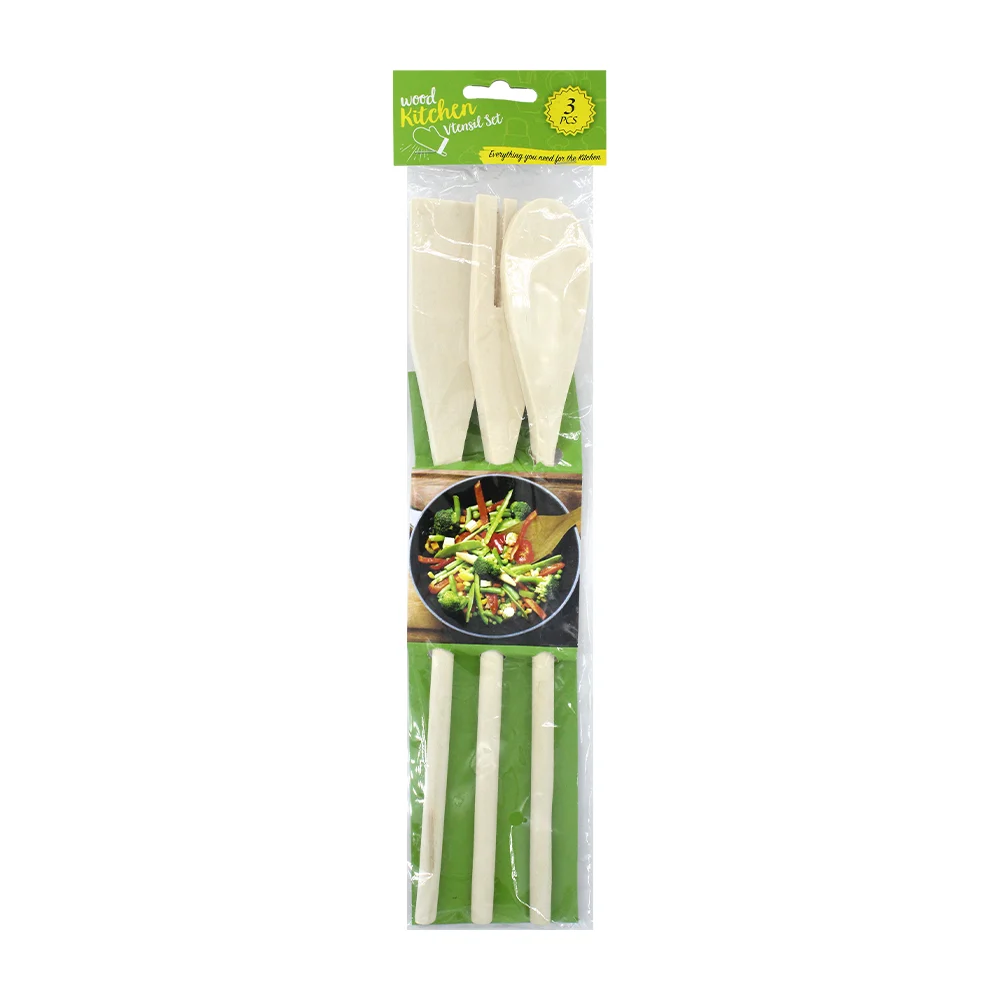 Paquete con 3 utensilios de bambú para cocina, 30cm / wood kitchen utensil set