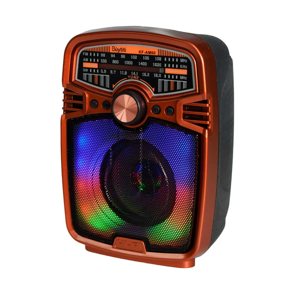 Radio bocina bluetooth buytiti vintage de 3 bandas con luz rgb y ranuras para usb y micro sd, variedad de colores / kf-am60
