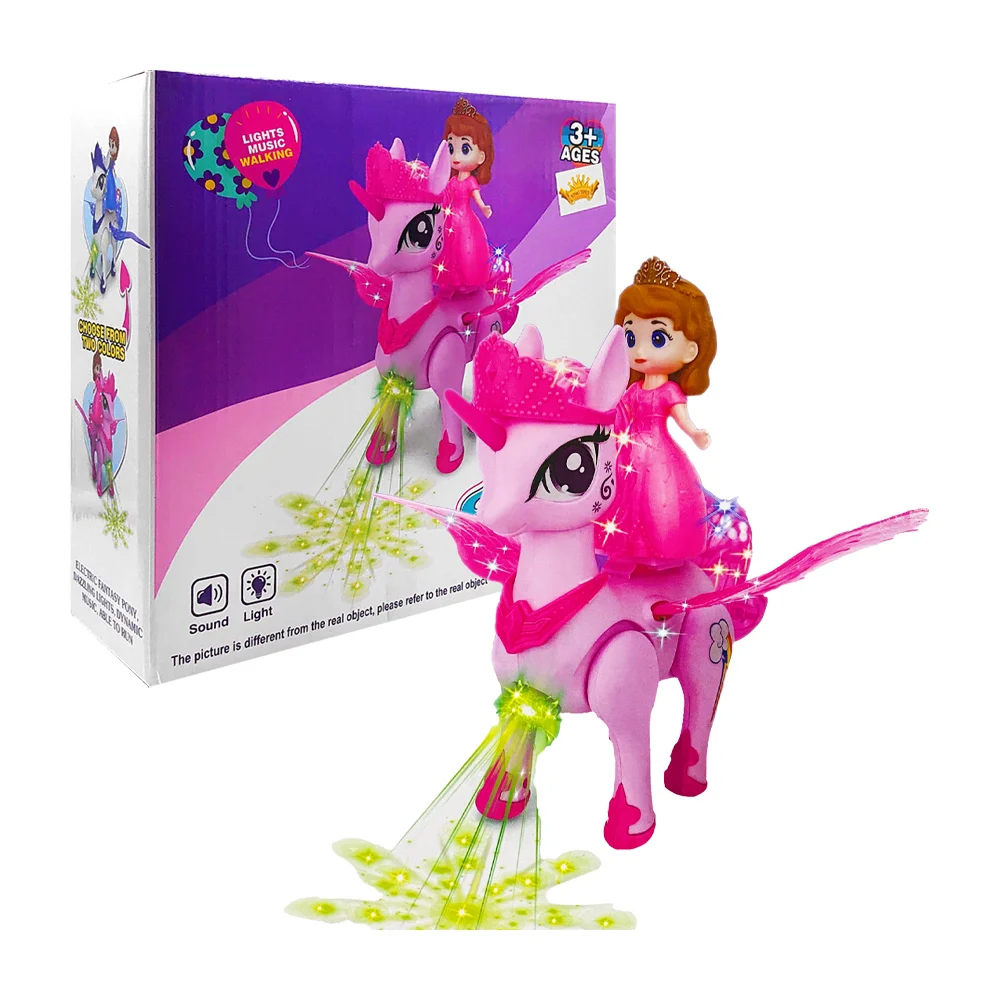 Pony unicornio montable con mini princesa + luz y sonido, variedad de colores / girls house / qf07-8