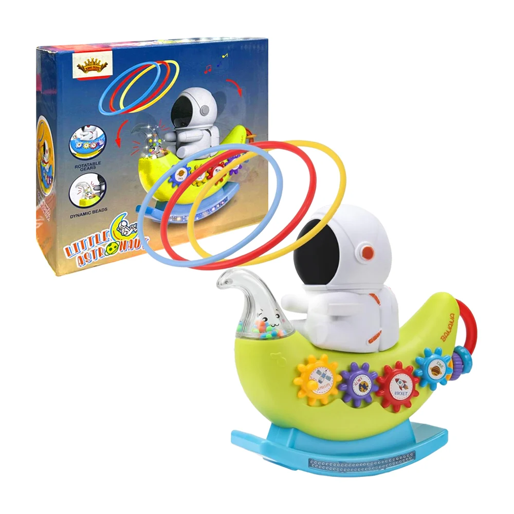 Juguete didáctico musical con aros, luces y rotación de 360° + diseño de luna con astronauta / little astronaut / kh213019