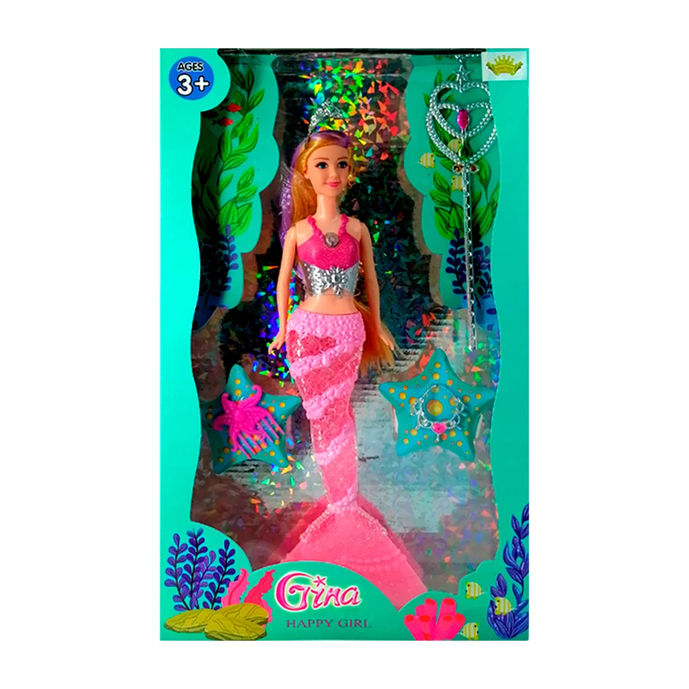 Muñeca sirena gina con luces, sonido y accesorios / happy girl / kj244324
