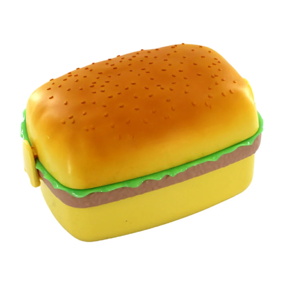 Tupper de plástico con 3 compartimentos en forma de hamburguesa rectangular y 2 cubiertos / kl-172