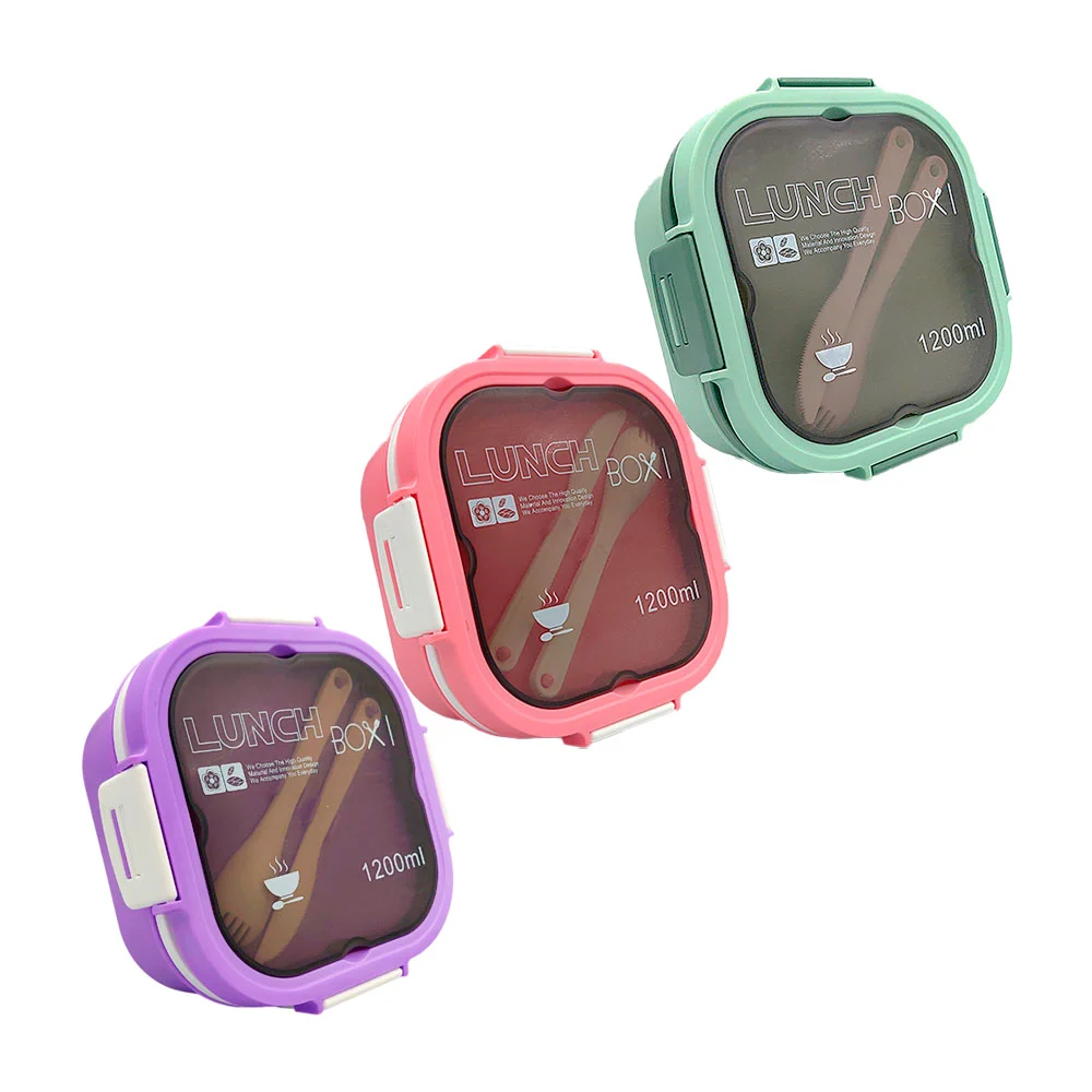 Tupper cuadrado lunch box de 2 niveles con 4 compartimentos, mini recipiente, cubiertos y capacidad de 1200ml, variedad de colores / kl-378
