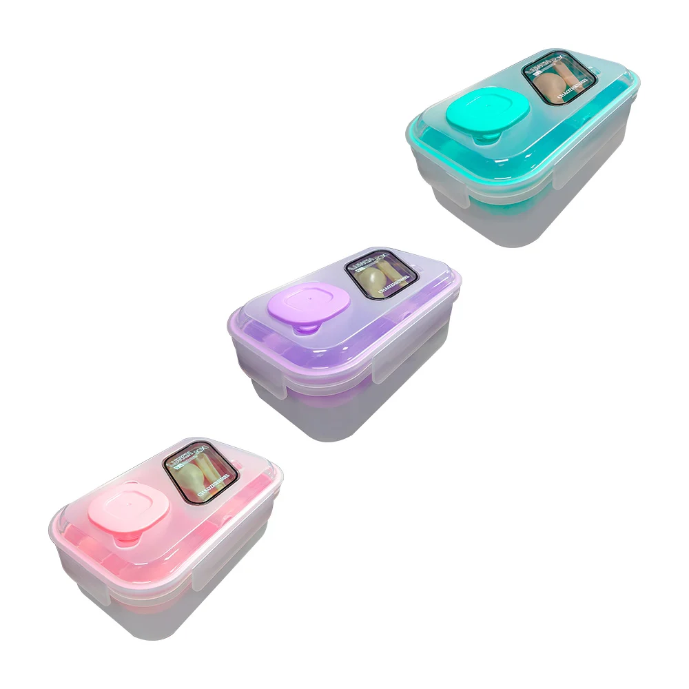 Tupper rectangular de plástico con 2 niveles 4 compartimientos, mini recipiente y cubierto, variedad de colores / lunch box / chaozhenmei / kl-402 / kl-395