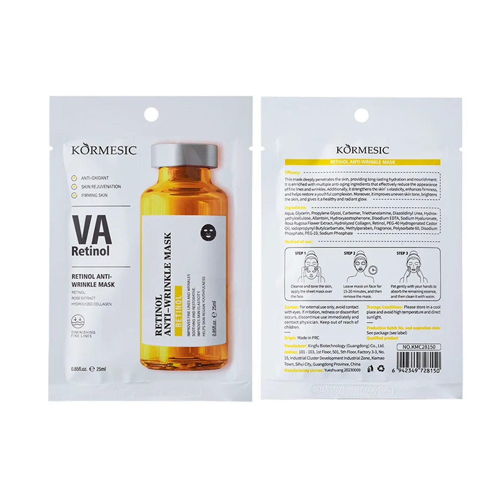 Mascarilla facial reafirmante antiarrugas con extracto de retinol, rosas y colágeno, 25ml / kmc28150