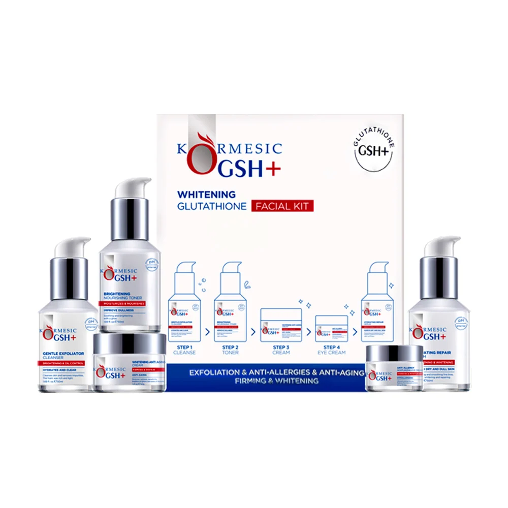 Kit facial blanqueador de glutatión, contiene limpiador exfoliante, suero, toner, crema para ojos y crema hidratante / kormesic / kmc53616