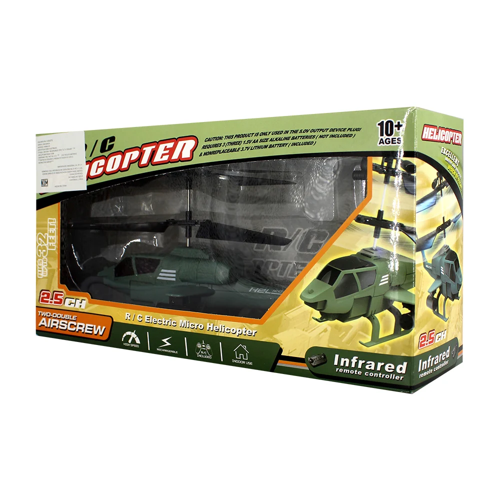 Helicóptero militar de juguete a control remoto recargable con doble hélice y altura de hasta 32 pies / helicópter / kp666-18