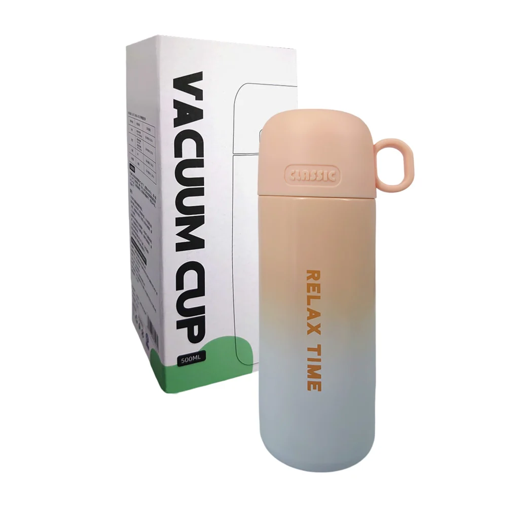 Botella termo bicolor de acero inoxidable con capacidad 500ml, variedad de colores / relax time / vacuum cup