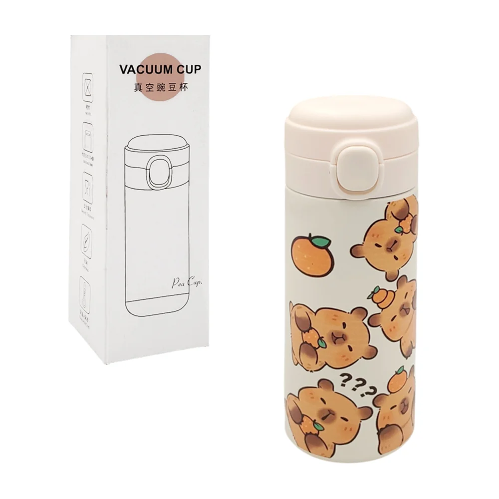Termo de acero inoxidable con tapa y estampado de capibara, variedad de colores / vacuum cup / kpbl-004