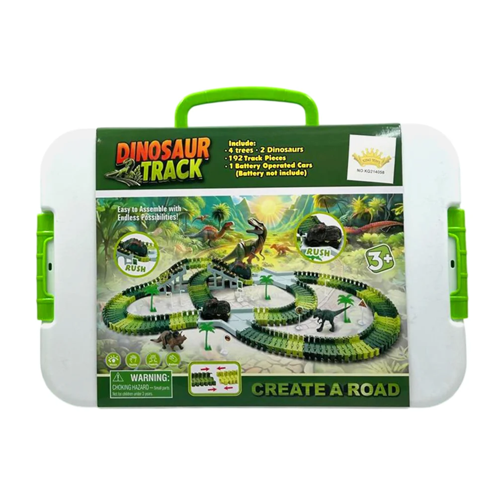 Pista mágica con temática de dinosaurios + carrito con luces, 199pzas / dinosaur track / kq214058